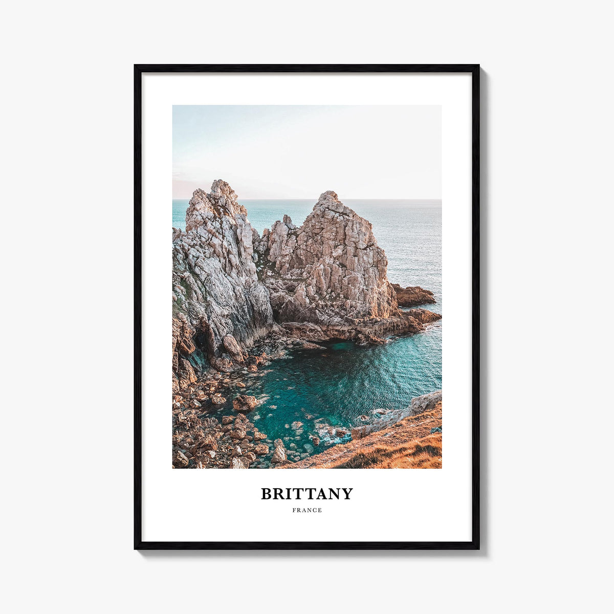 Brittany colorful classic poster of France – vertical wall art, unframed print shown in interior mockup