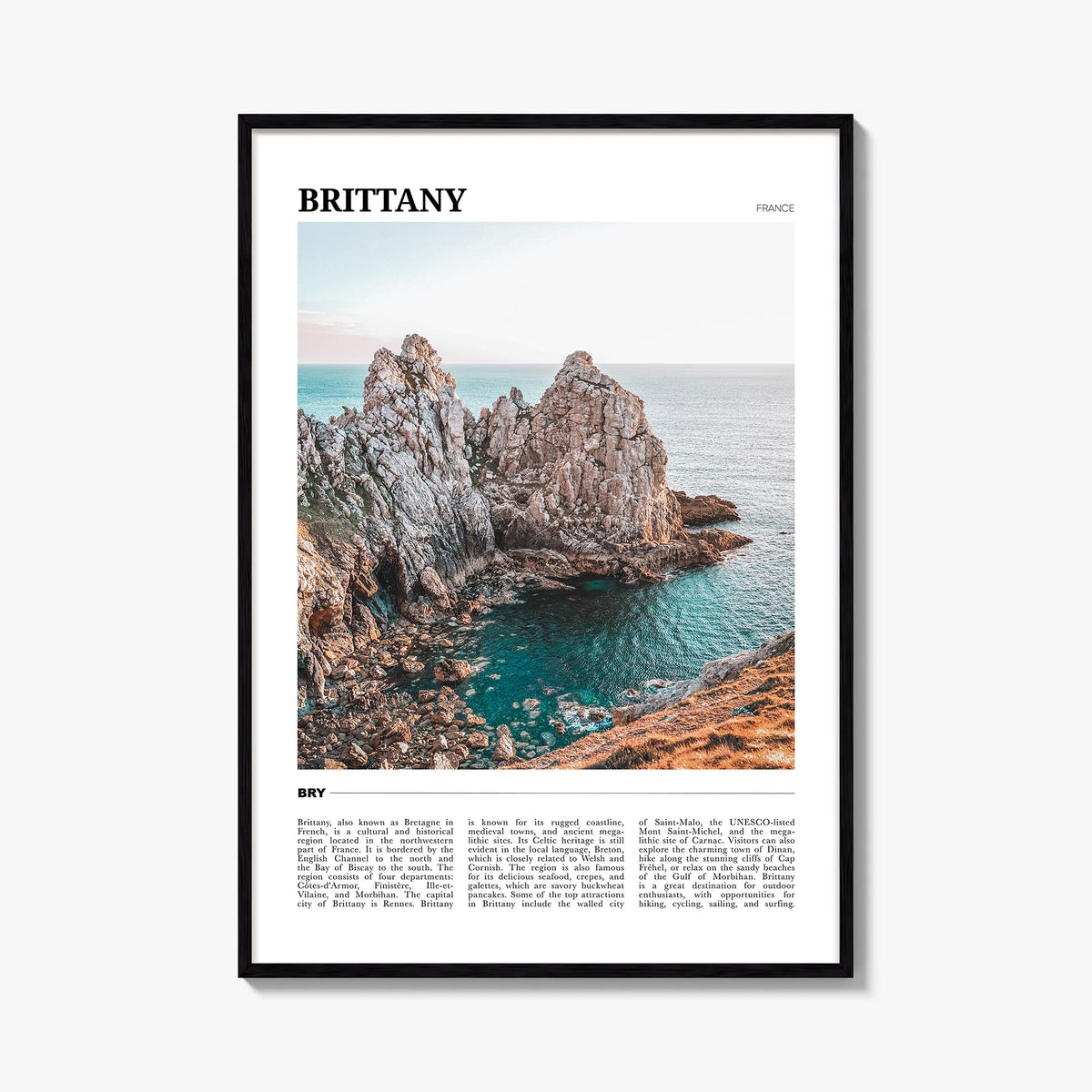 Brittany colorful travel poster of France – vertical wall art, unframed print shown in interior mockup