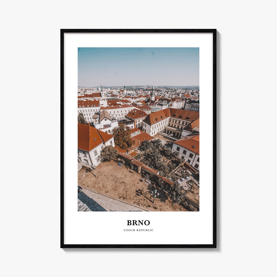 Brno colorful classic poster of Czechia – vertical wall art, unframed print shown in interior mockup