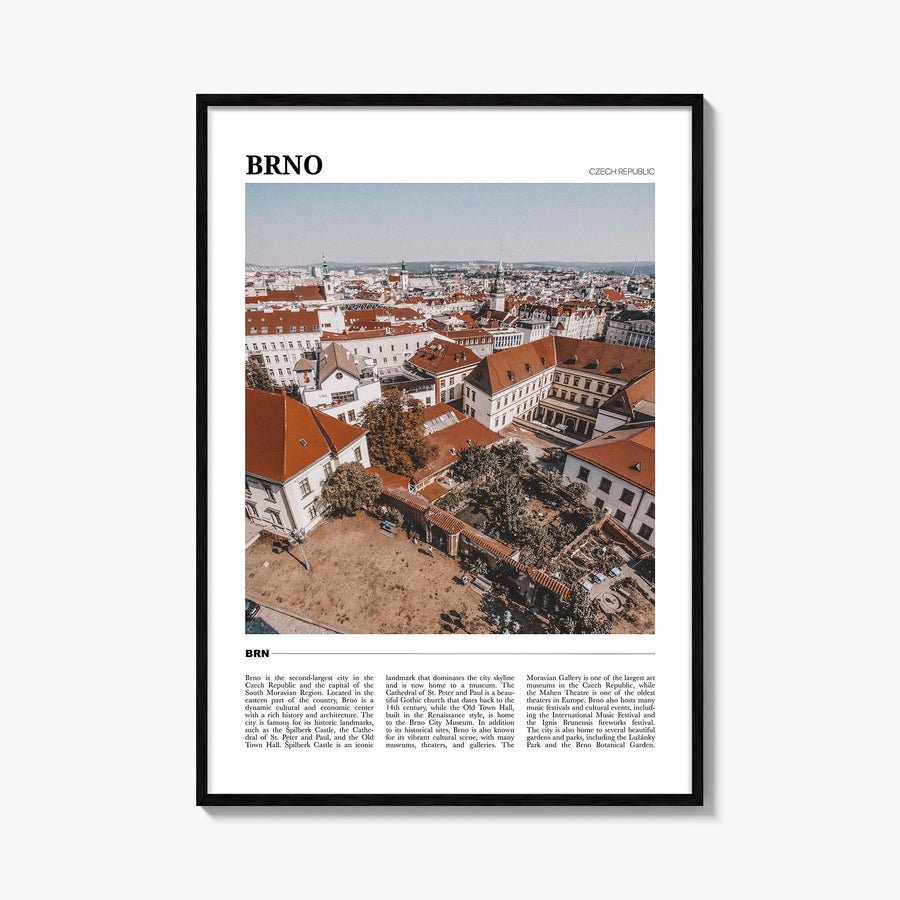 Brno colorful travel poster of Czechia – vertical wall art, unframed print shown in interior mockup