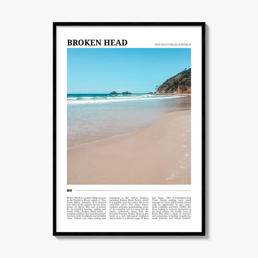 Broken Head Travel Poster, framed poster mockup