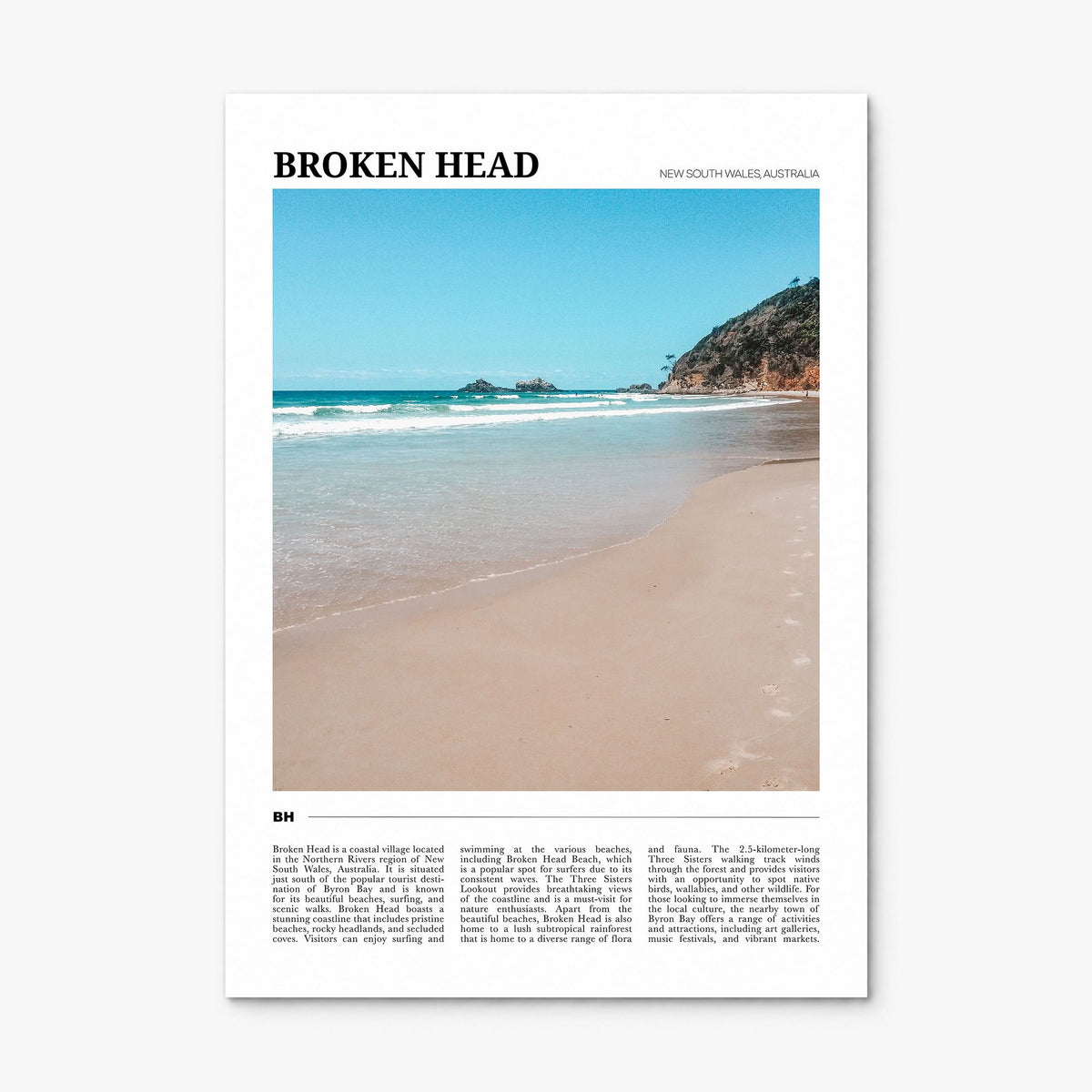 Broken Head Travel Poster, print only (unframed)