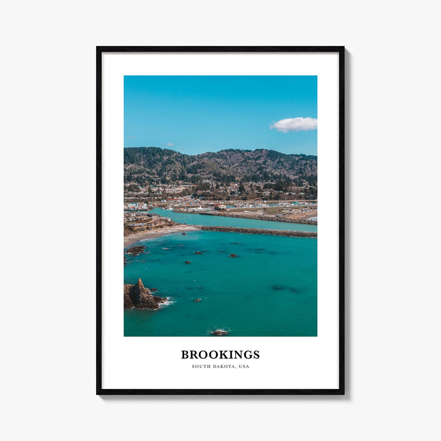 Brookings colorful classic poster of Oregon, USA – vertical wall art, unframed print shown in interior mockup