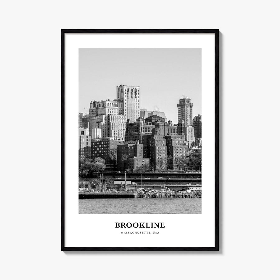 Brookline black & white classic poster of Massachusetts, USA – vertical wall art, unframed print shown in interior mockup