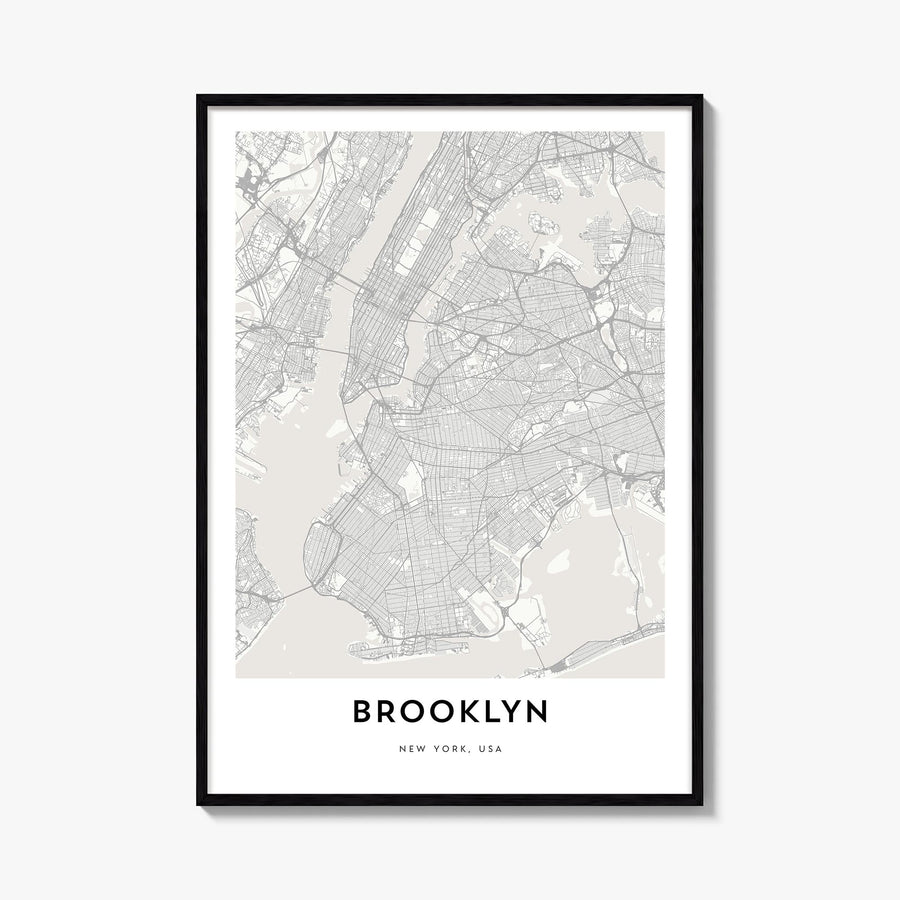 Brooklyn black & white map poster of New York City, New York – vertical wall art, unframed print shown in interior mockup