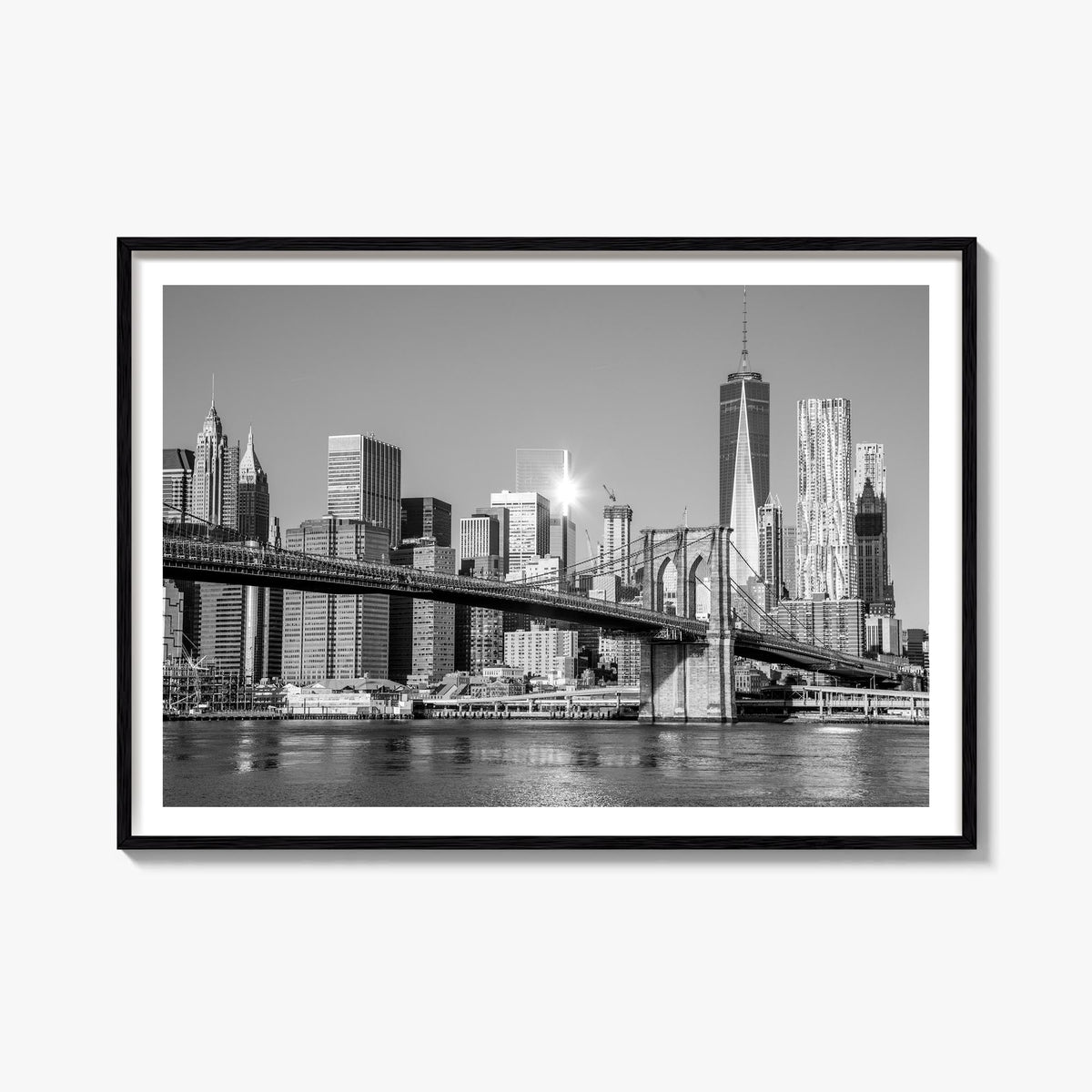 Brooklyn black & white photo poster of New York City, New York – horizontal wall art, unframed print shown in interior mockup