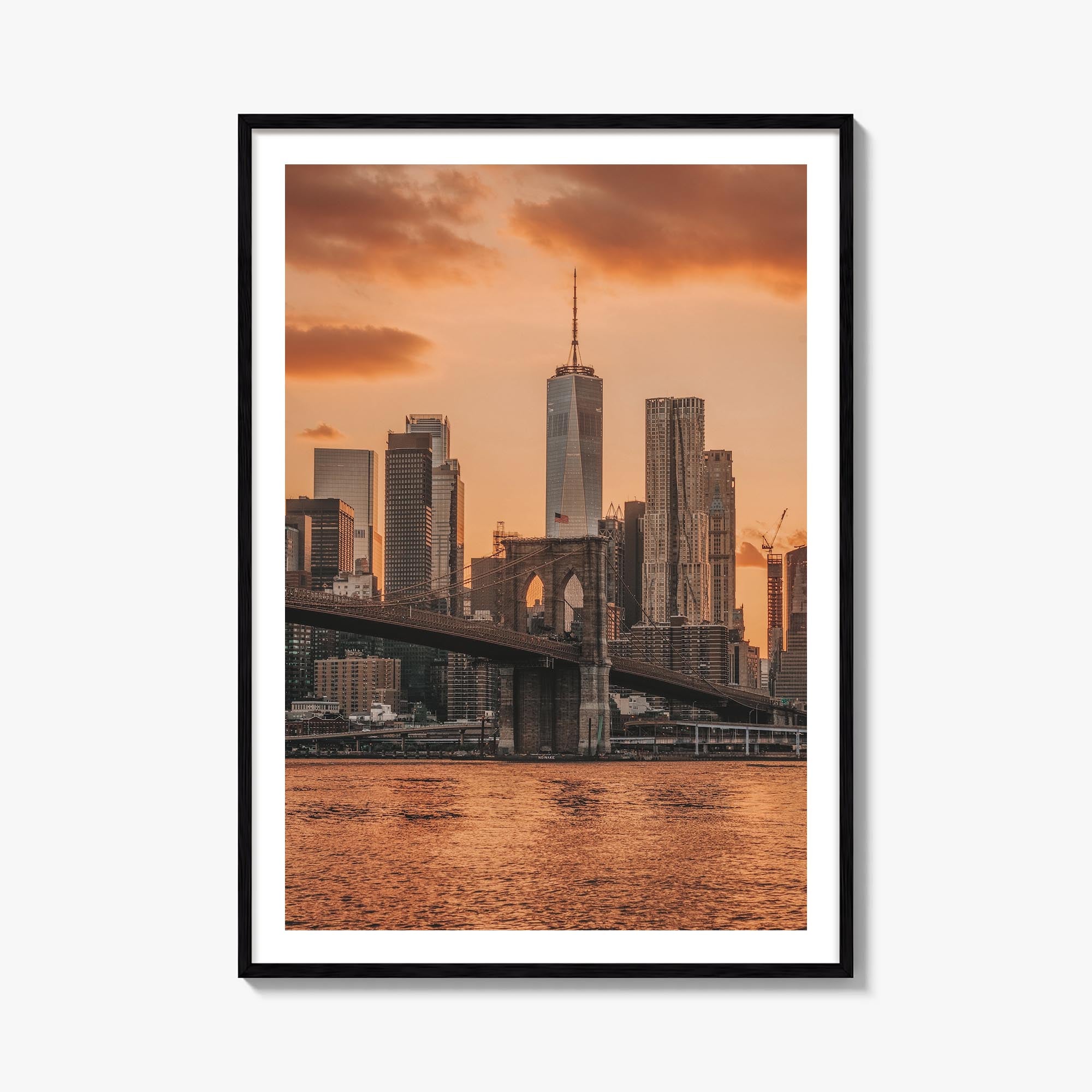 Brooklyn Bridge no. 3 colorful photo poster of New York City, New York – vertical wall art, unframed print shown in interior 