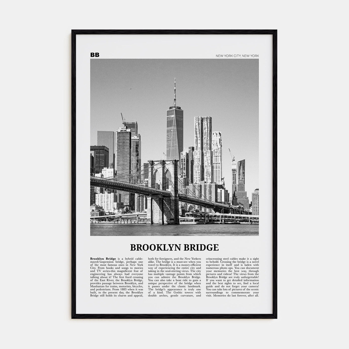 Brooklyn Bridge Poster Black Wood / 8x12 in Nbourhood Travel B&W Poster