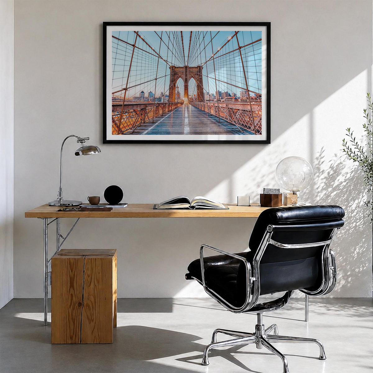 Brooklyn colorful photo poster of New York City, New York – horizontal wall art in black wood frame with white border, hangin