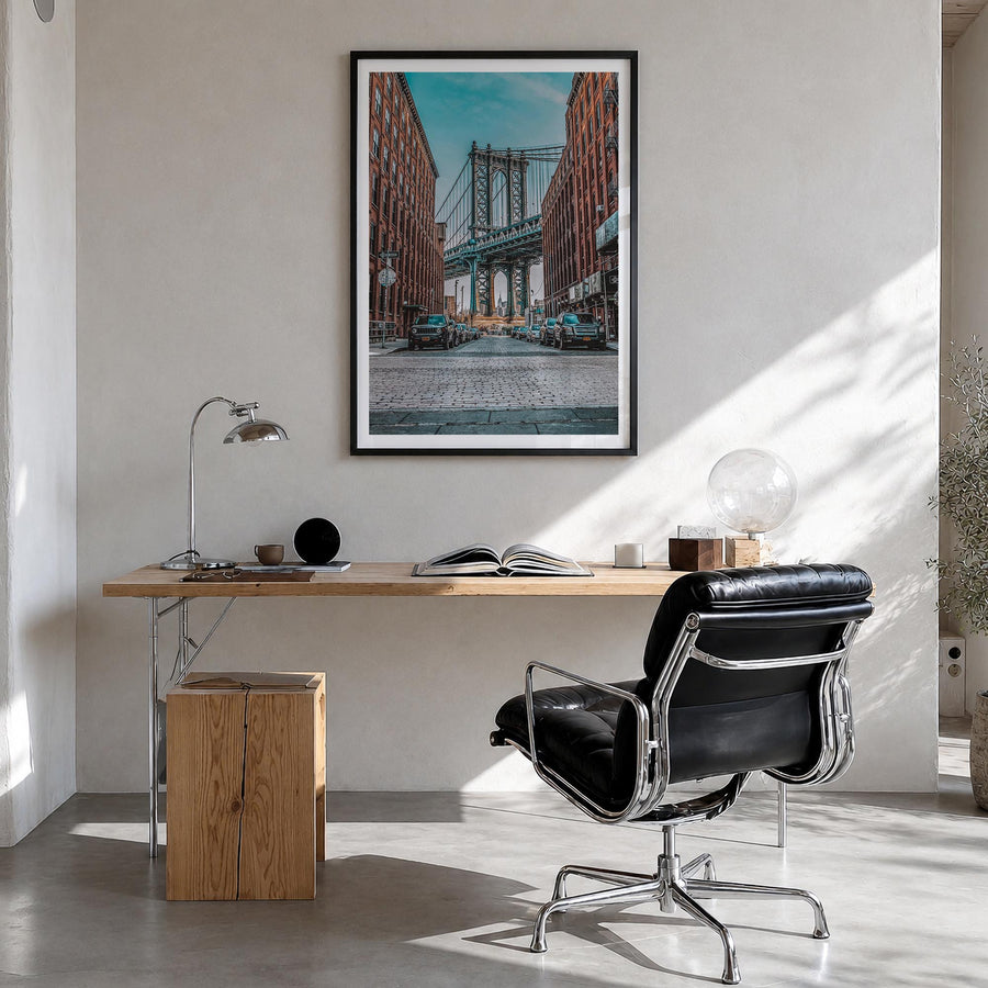 Brooklyn no. 1 colorful photo poster of New York City, New York – vertical wall art in black wood frame with white border, ha