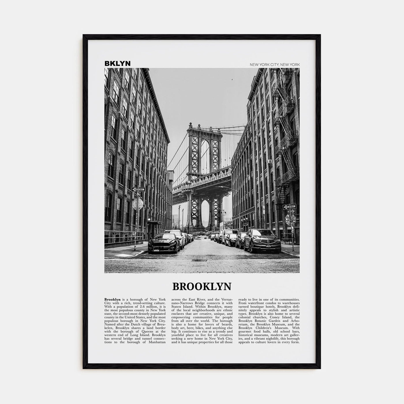 Brooklyn No 1 Poster Black Wood / 8x12 in Nbourhood Travel B&W Poster