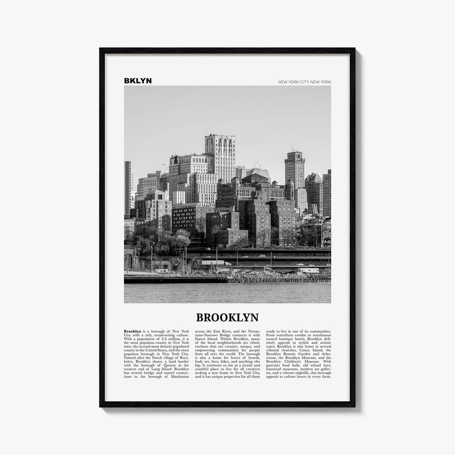 Brooklyn no. 2 black & white newspaper poster of New York City, New York – vertical wall art, unframed print shown in interio