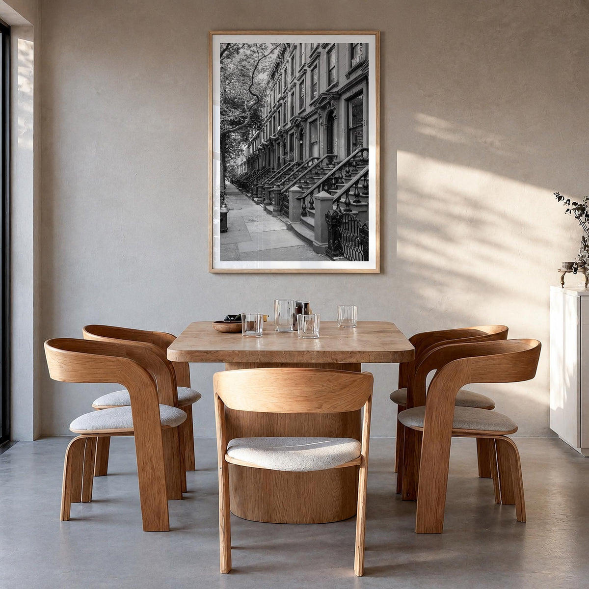 Brooklyn no. 2 black & white photo poster of New York City, New York – vertical wall art in natural wood frame with white bor