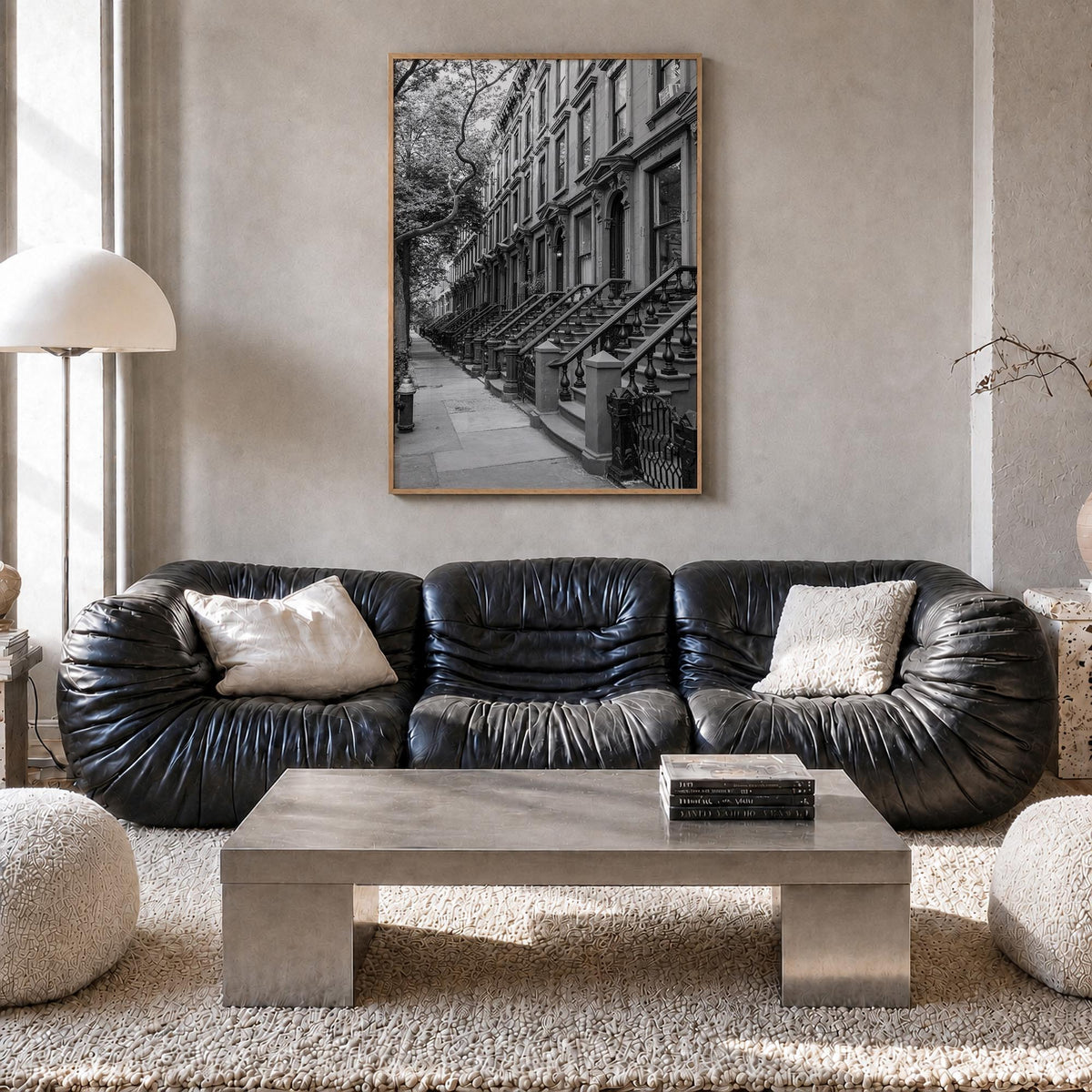 Brooklyn no. 2 black & white photo poster of New York City, New York – vertical wall art in natural wood frame, hanging on wa