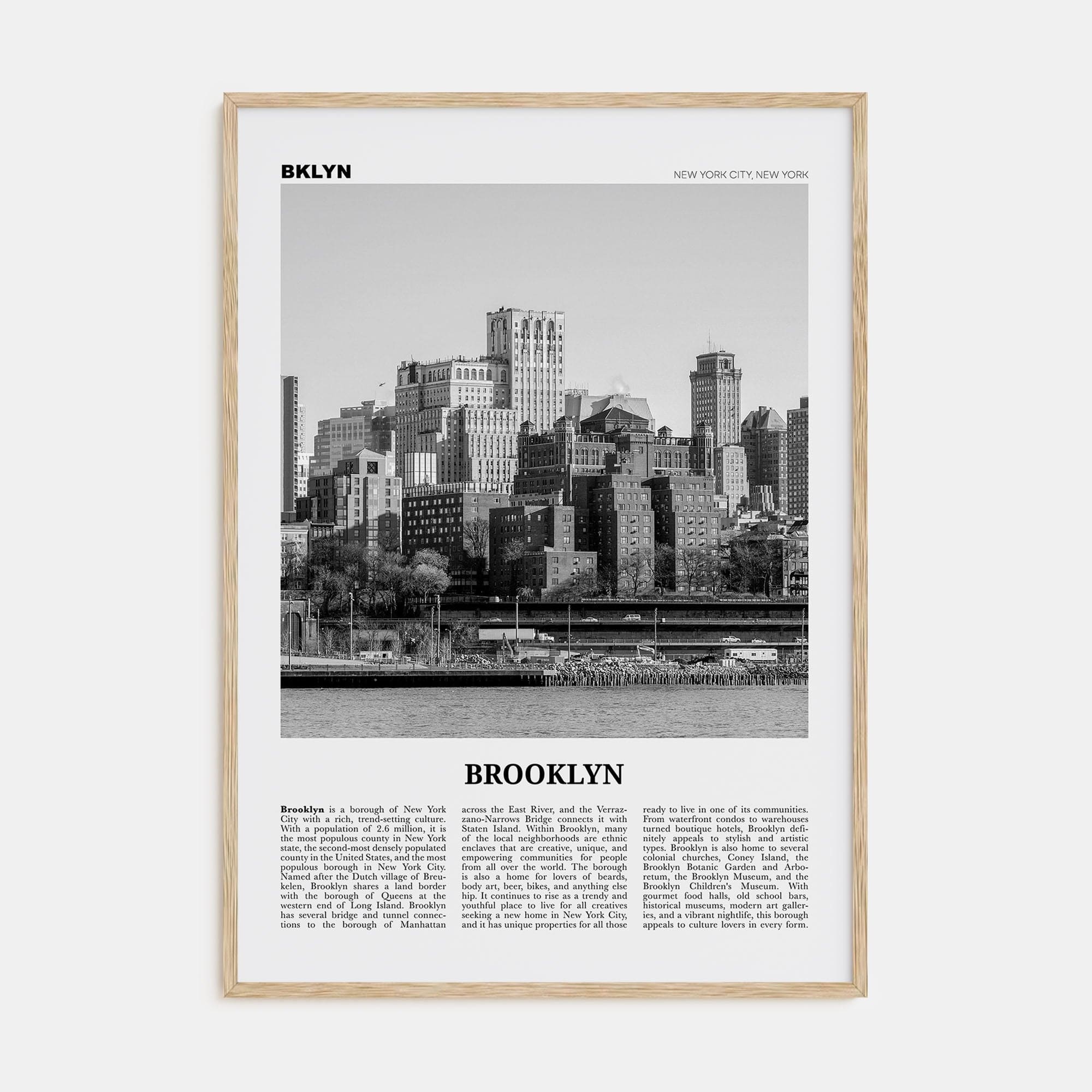 Brooklyn No 2 Poster Natural Wood / 8x12 in Nbourhood Travel B&W Poster