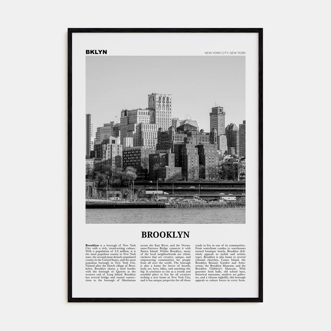 Brooklyn No 2 Poster Black Wood / 8x12 in Nbourhood Travel B&W Poster