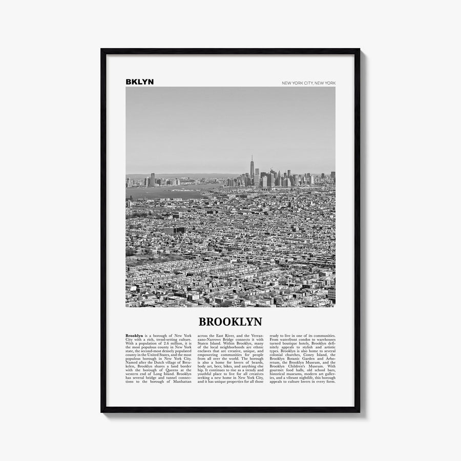 Brooklyn no. 3 black & white newspaper poster of New York City, New York – vertical wall art, unframed print shown in interio