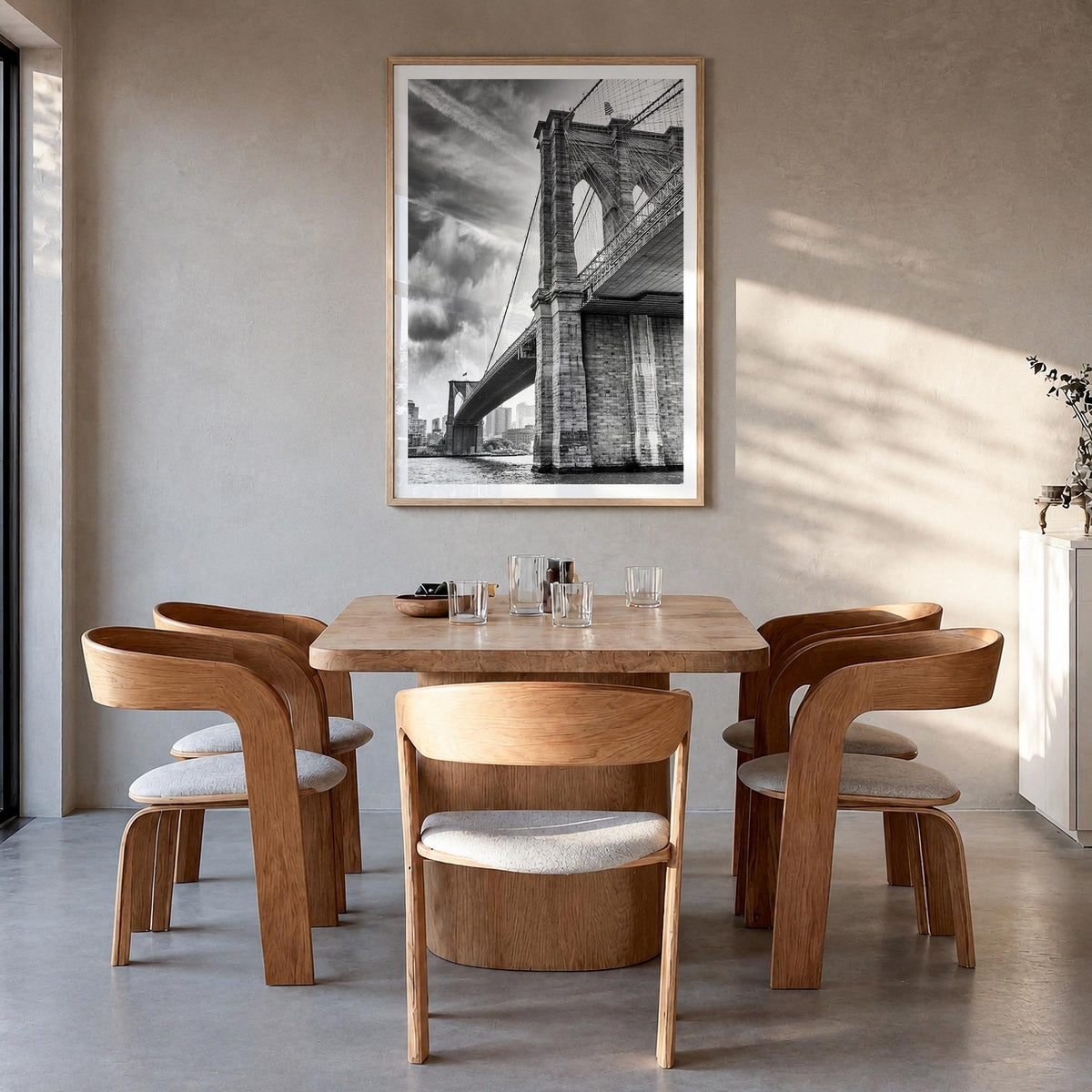 Brooklyn no. 3 black & white photo poster of New York City, New York – vertical wall art in natural wood frame with white bor