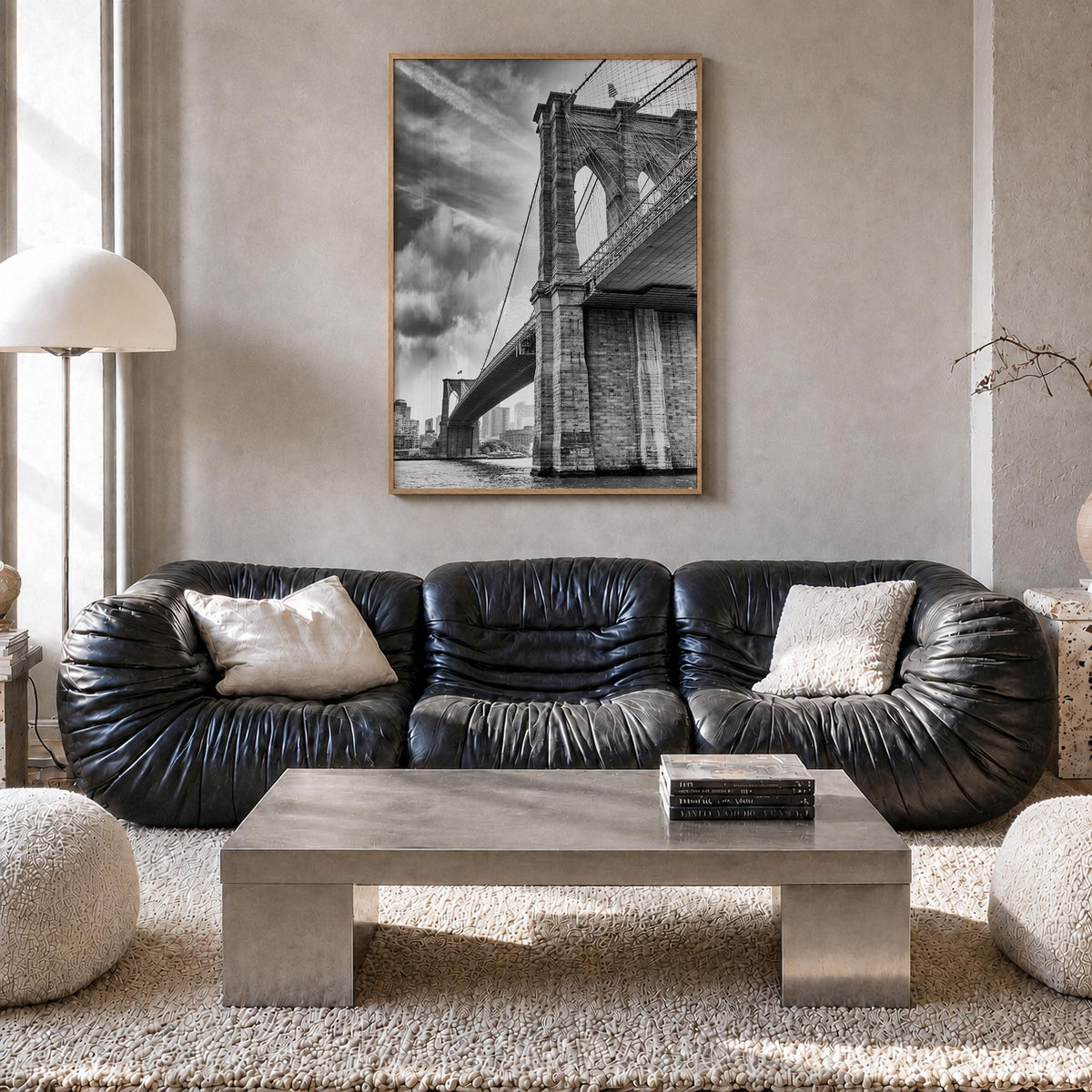 Brooklyn no. 3 black & white photo poster of New York City, New York – vertical wall art in natural wood frame, hanging on wa