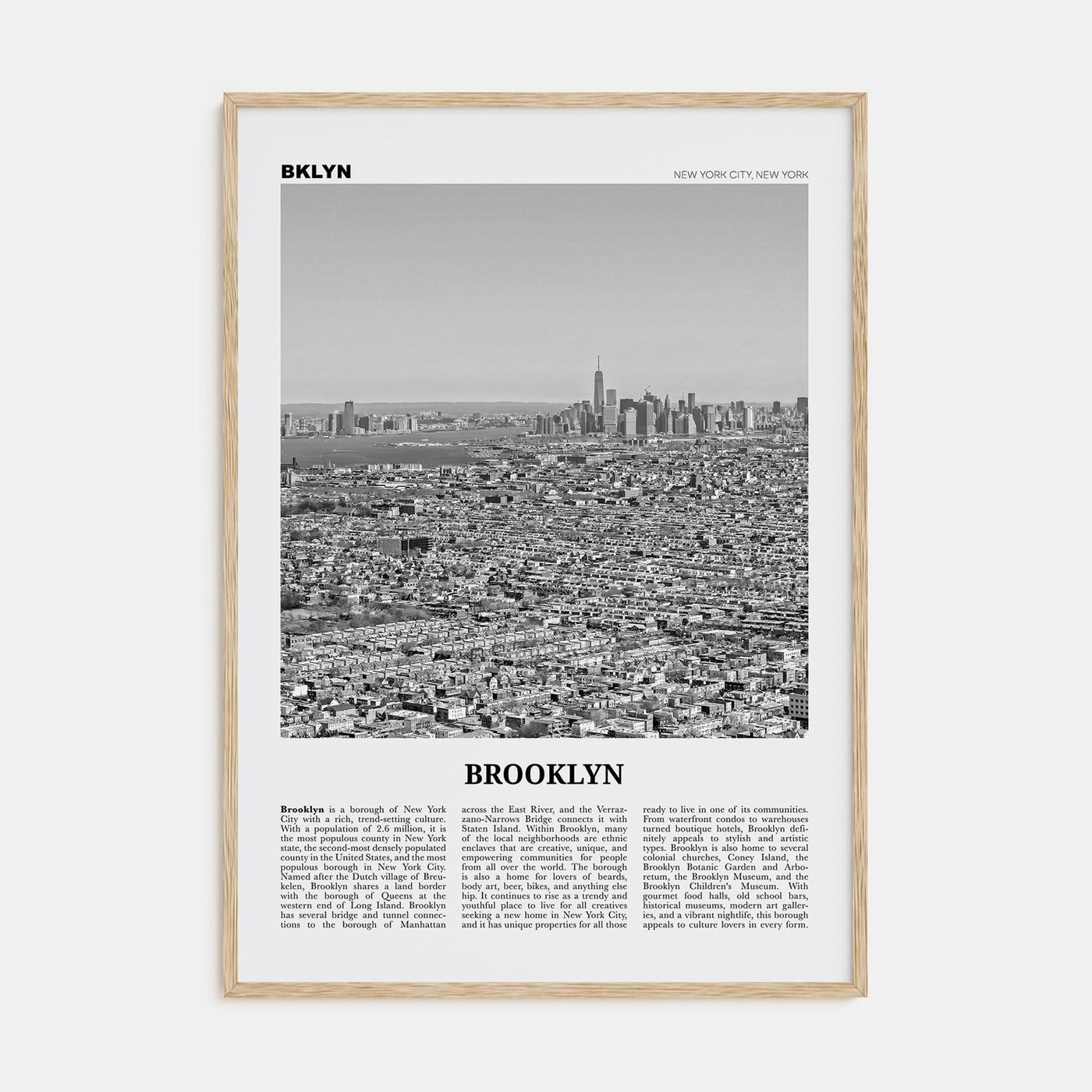 Brooklyn No 3 Poster Natural Wood / 8x12 in Nbourhood Travel B&W Poster