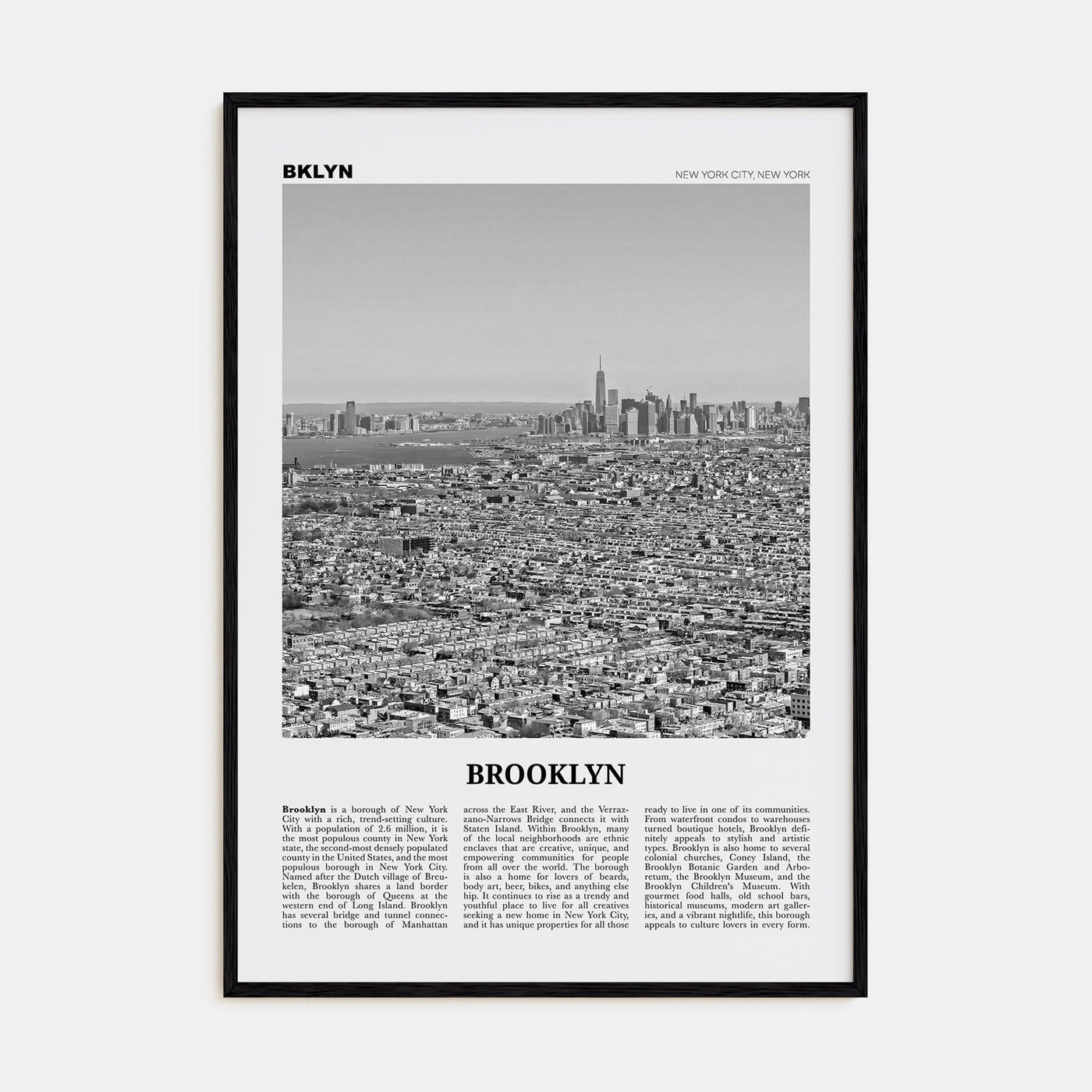 Brooklyn No 3 Poster Black Wood / 8x12 in Nbourhood Travel B&W Poster