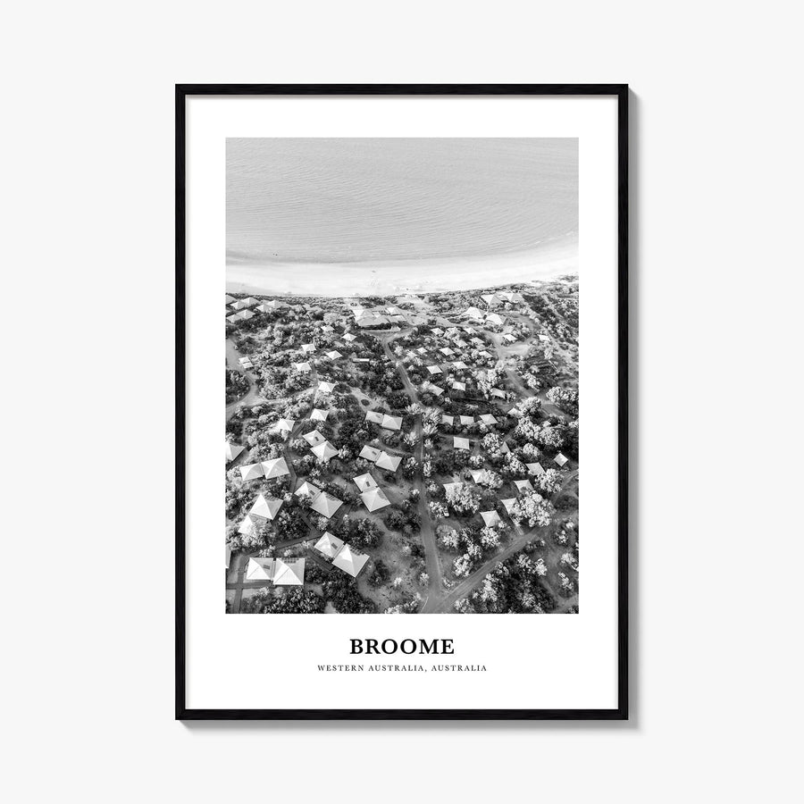 Broome black & white classic poster of Australia – vertical wall art, unframed print shown in interior mockup