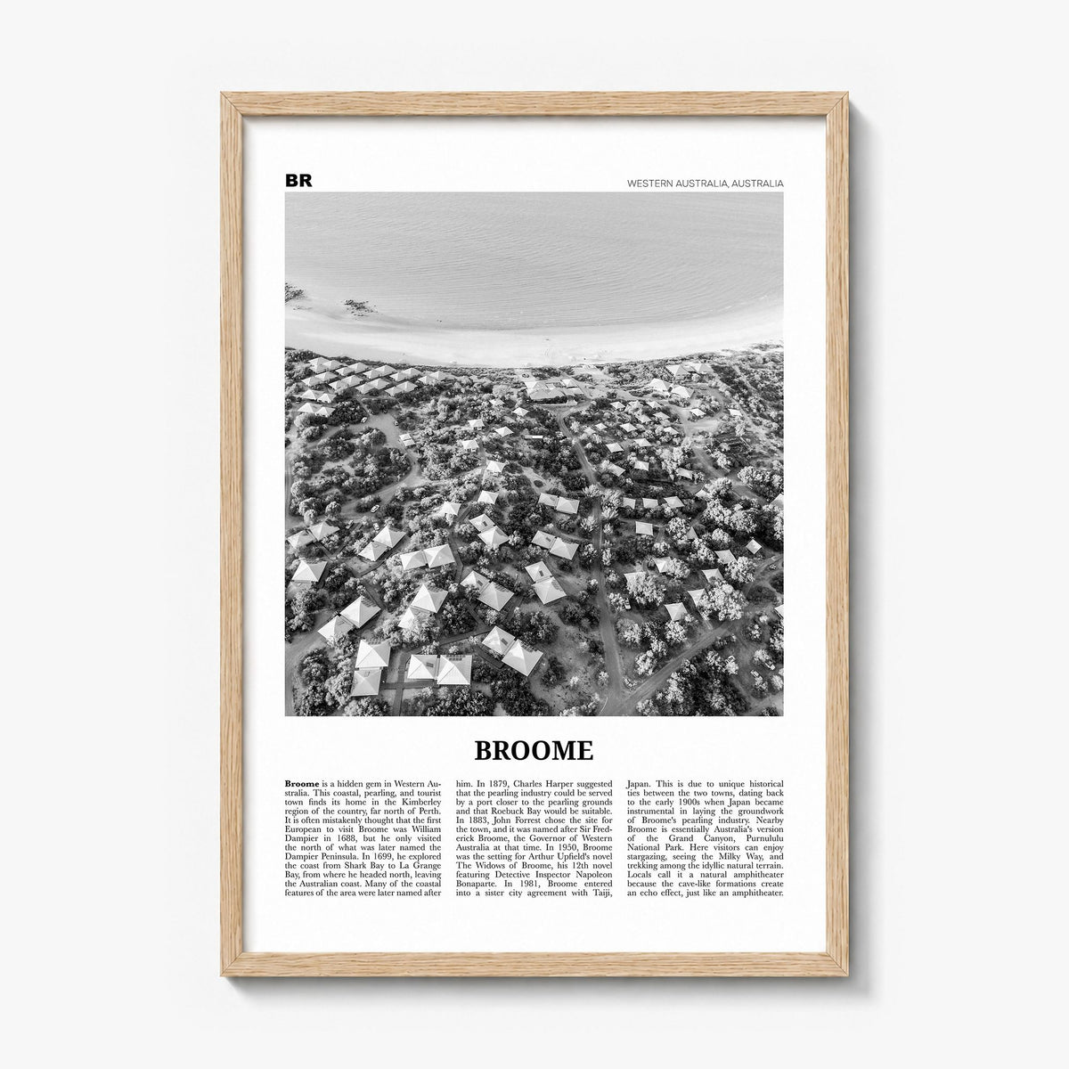 Broome Newspaper Poster in a natural wood frame