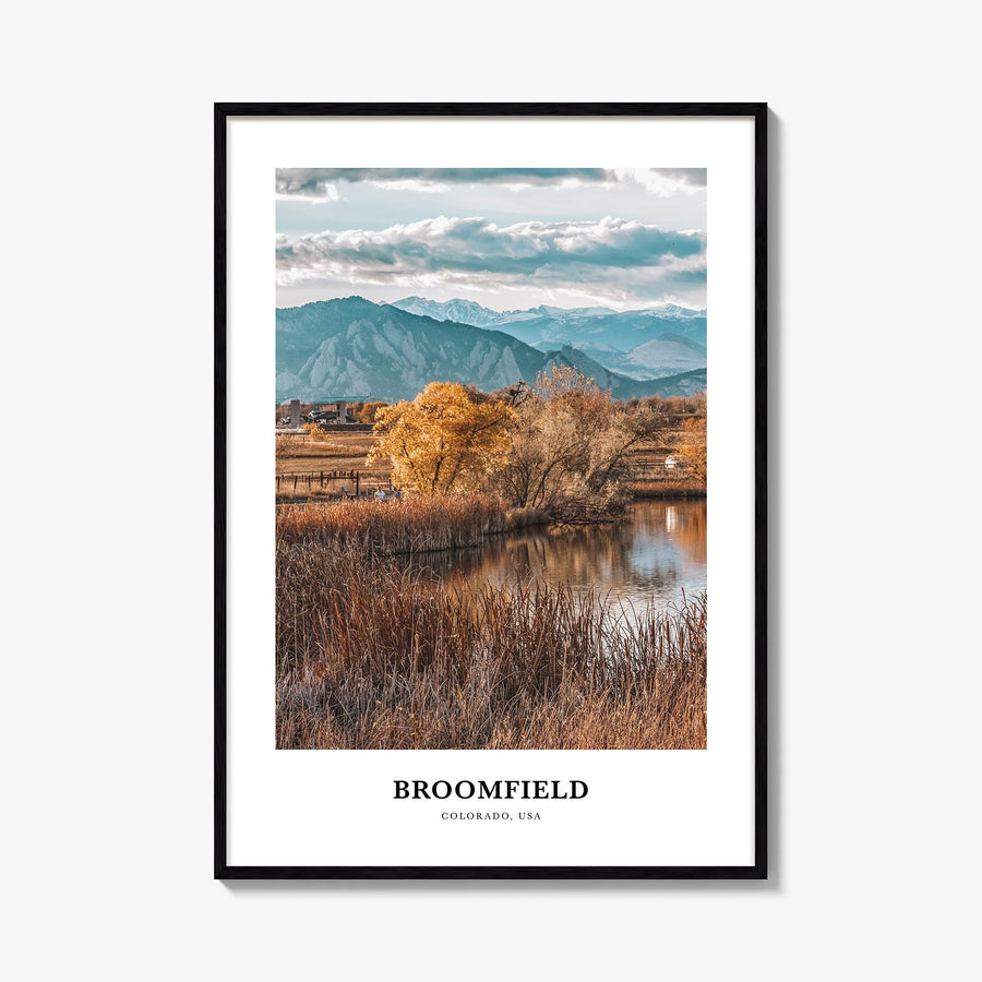 Broomfield colorful classic poster of Colorado, USA – vertical wall art, unframed print shown in interior mockup