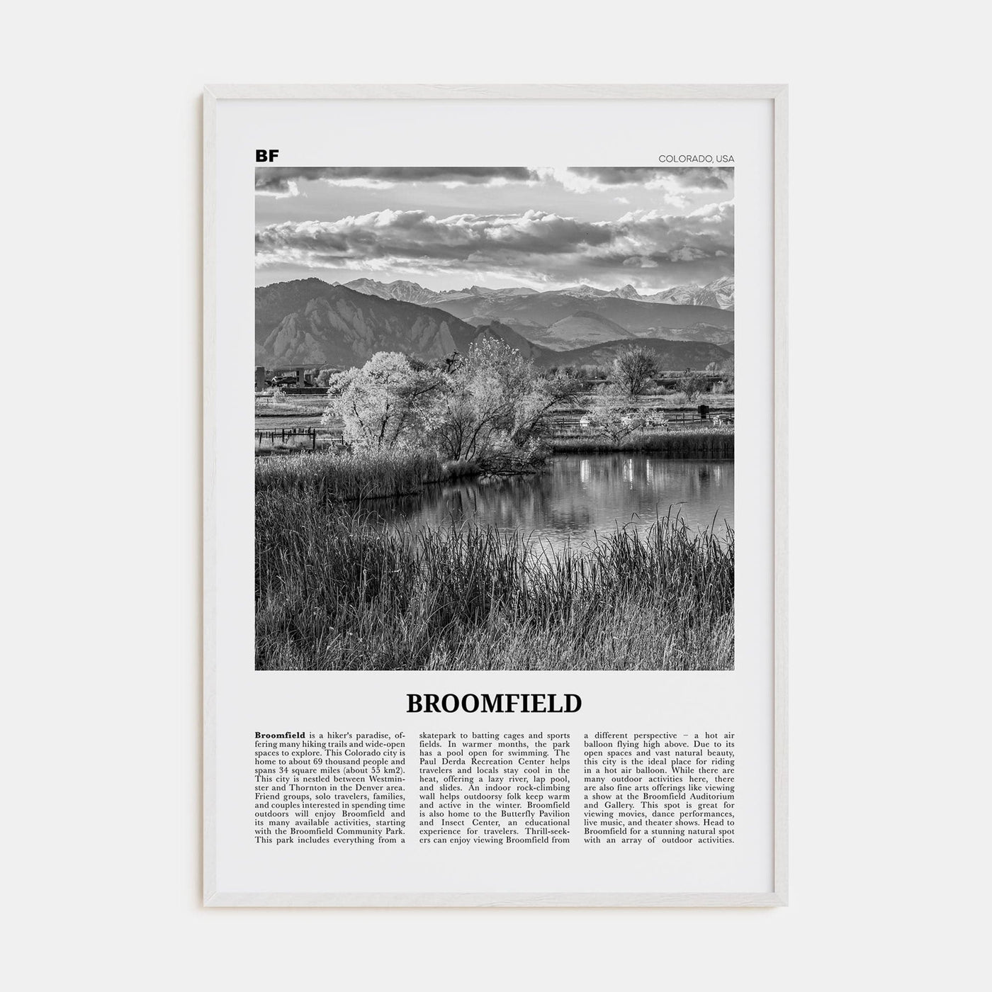 Broomfield Poster White Wood / 8x12 in Nbourhood Travel B&W Poster