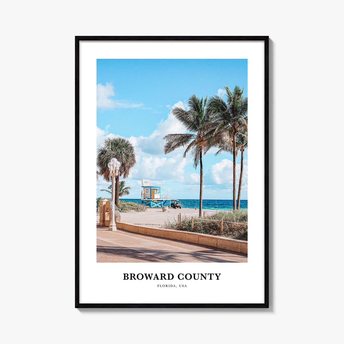 Broward County colorful classic poster of Florida, USA – vertical wall art, unframed print shown in interior mockup