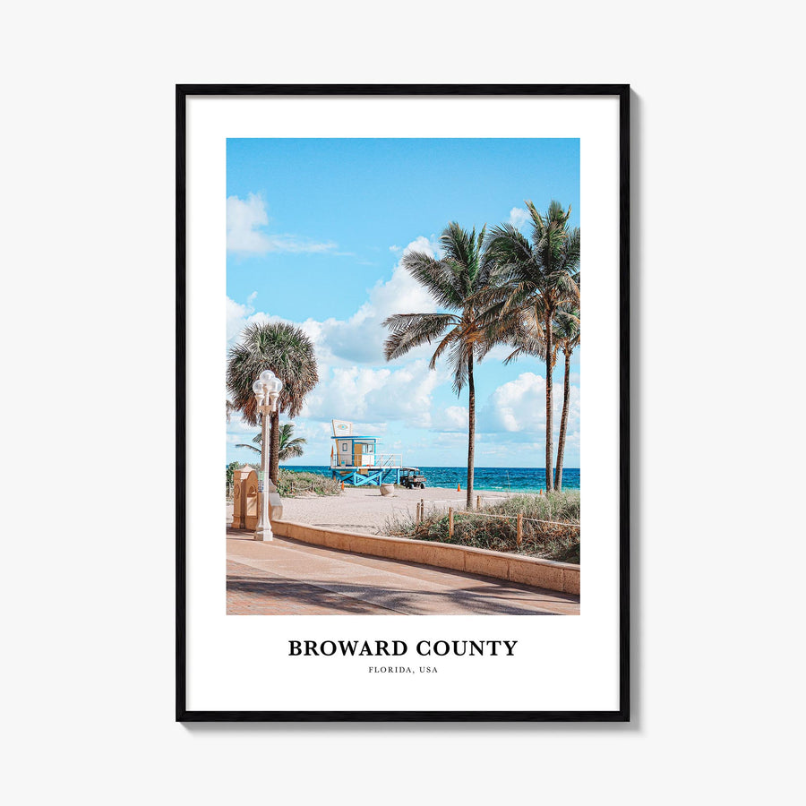 Broward County colorful classic poster of Florida, USA – vertical wall art, unframed print shown in interior mockup