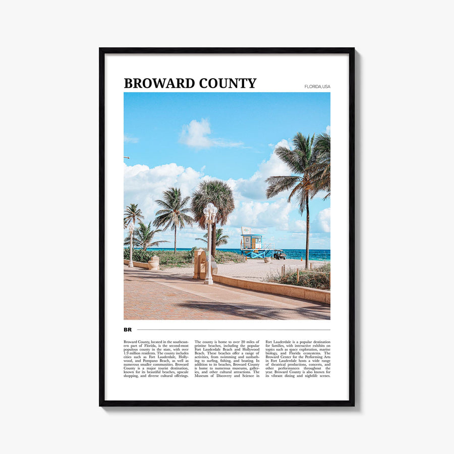 Broward County colorful travel poster of Florida, USA – vertical wall art, unframed print shown in interior mockup