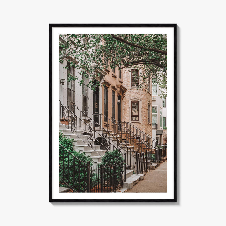 Brownstone colorful photo poster – vertical wall art, unframed print shown in interior mockup