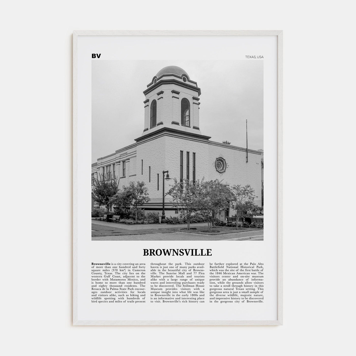 Brownsville Poster White Wood / 8x12 in Nbourhood Travel B&W Poster