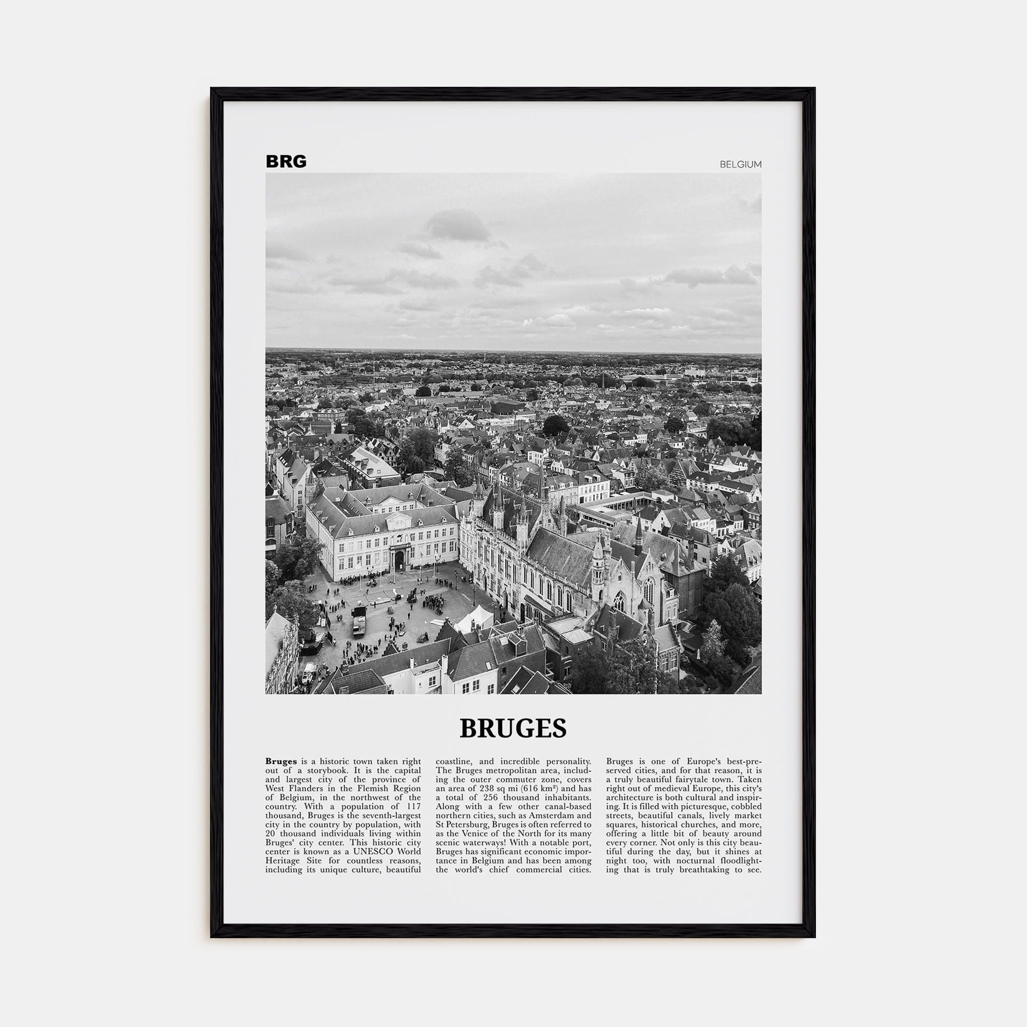 Bruges Poster Black Wood / 8x12 in Nbourhood Travel B&W Poster