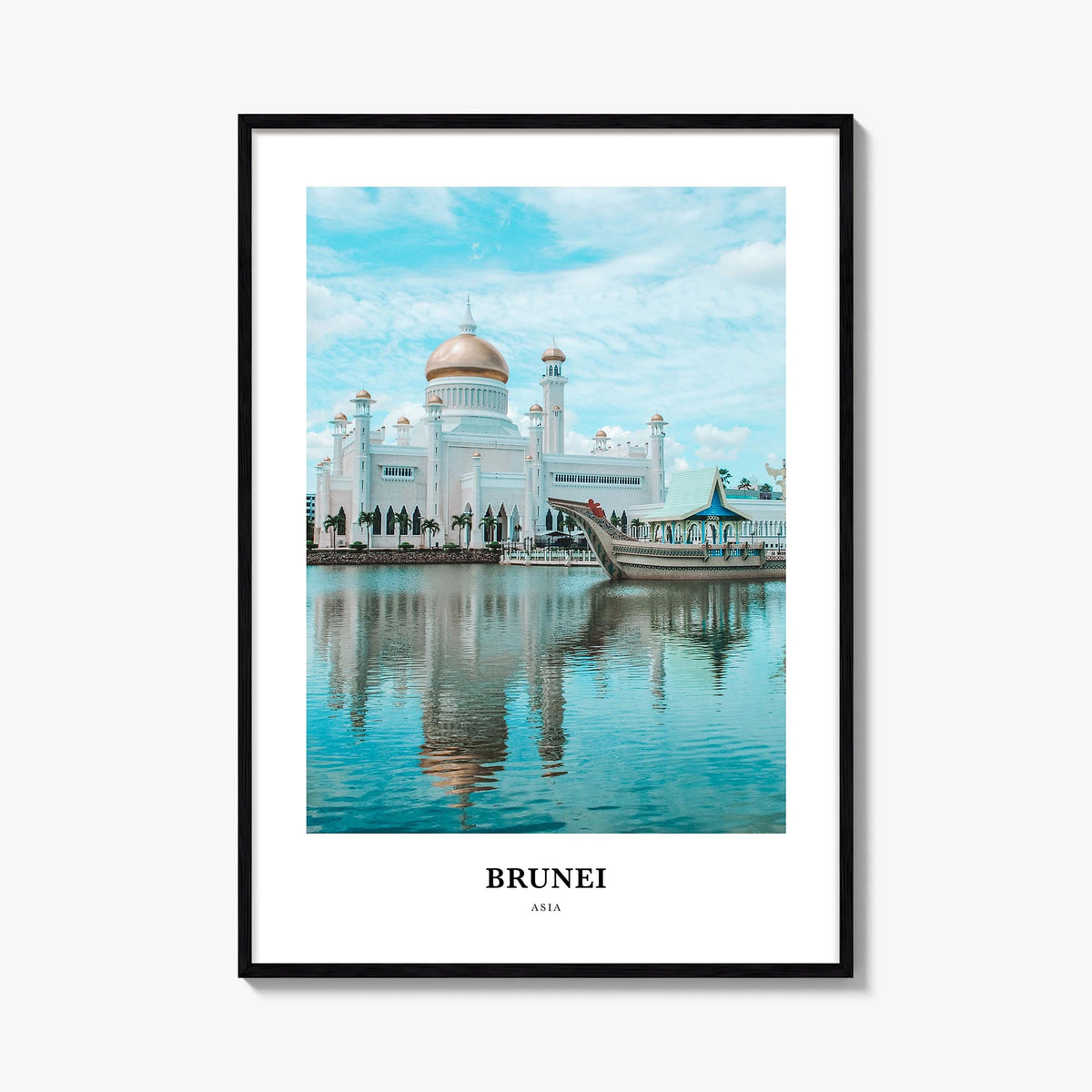 Brunei colorful classic poster of Asia – vertical wall art, unframed print shown in interior mockup