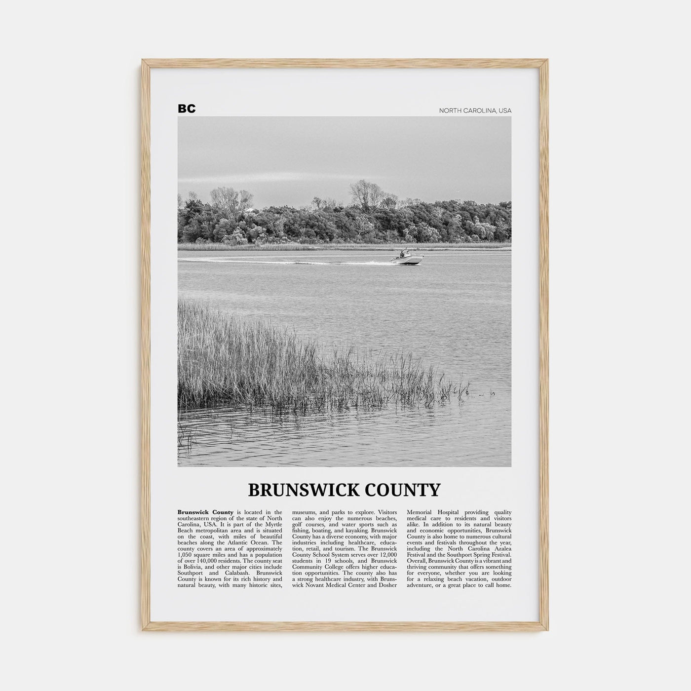 Brunswick County Poster Natural Wood / 8x12 in Nbourhood Travel B&W Poster