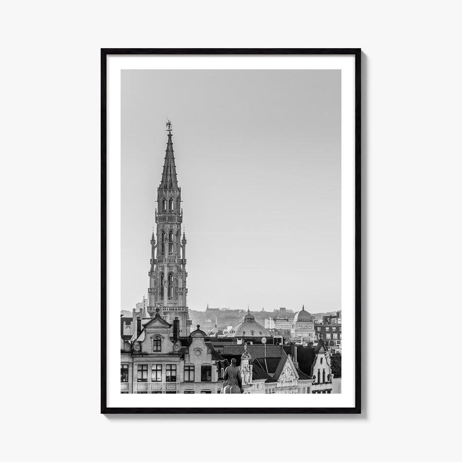 Brussels black & white photo poster of Belgium – vertical wall art, unframed print shown in interior mockup