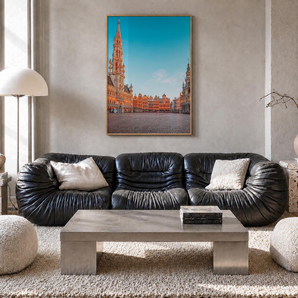 Brussels no. 1 colorful photo poster of Belgium – vertical wall art in natural wood frame, hanging on wall