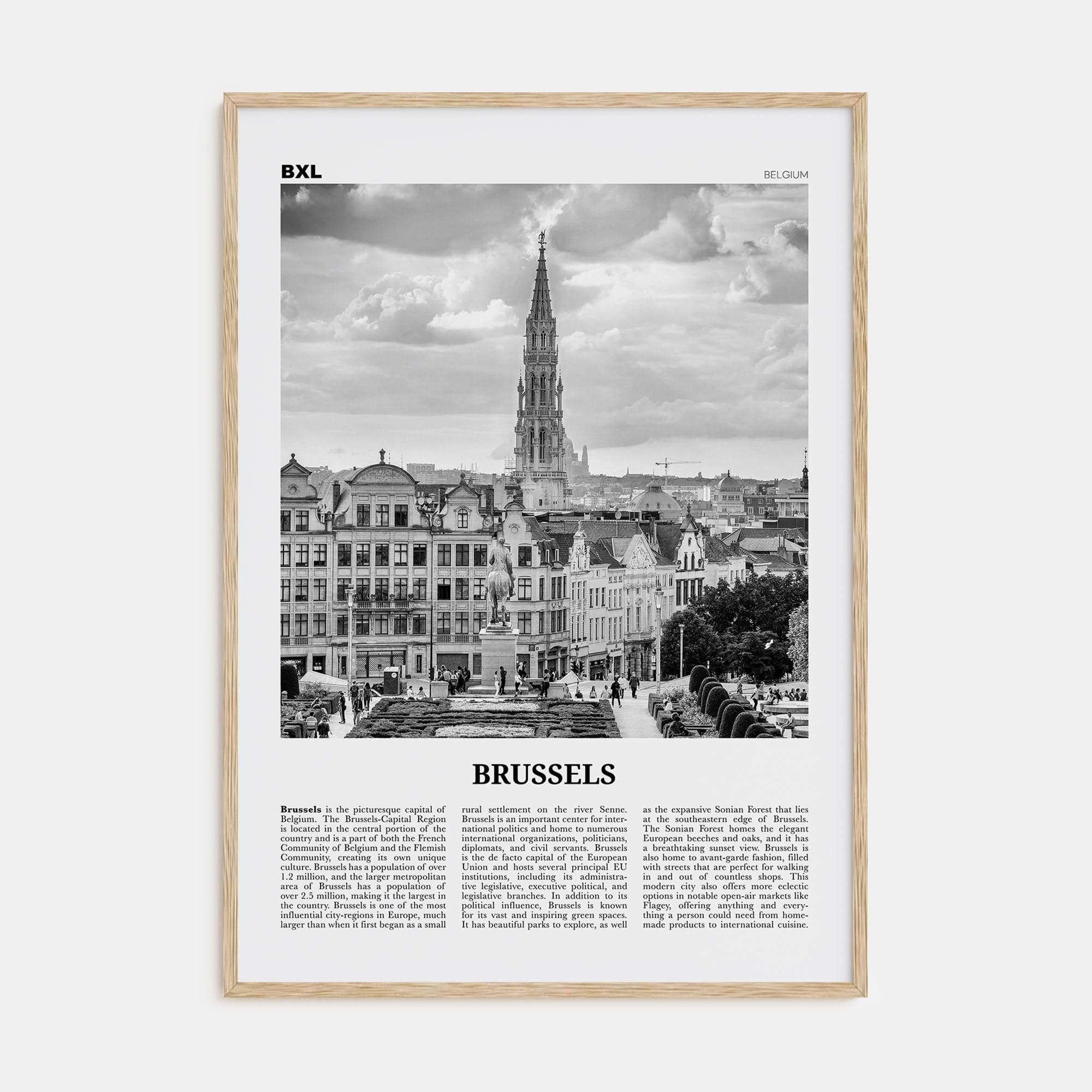 Brussels Poster Natural Wood / 8x12 in Nbourhood Travel B&W Poster