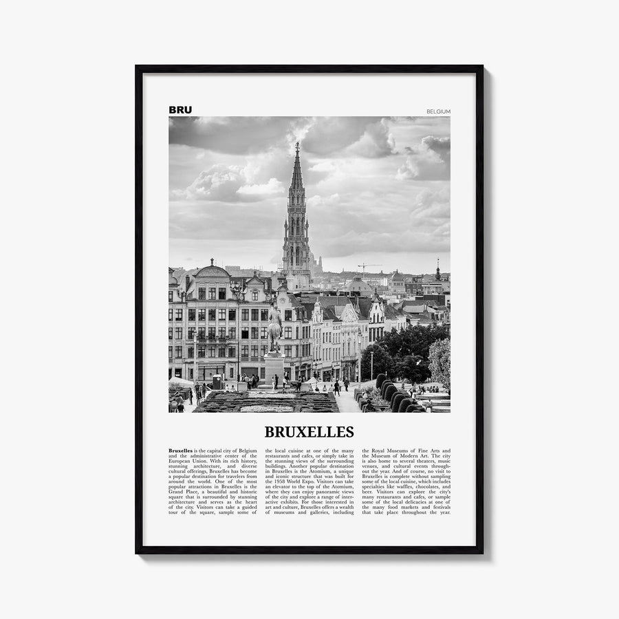 Brussels no. 2 black & white newspaper poster of Belgium – vertical wall art, unframed print shown in interior mockup