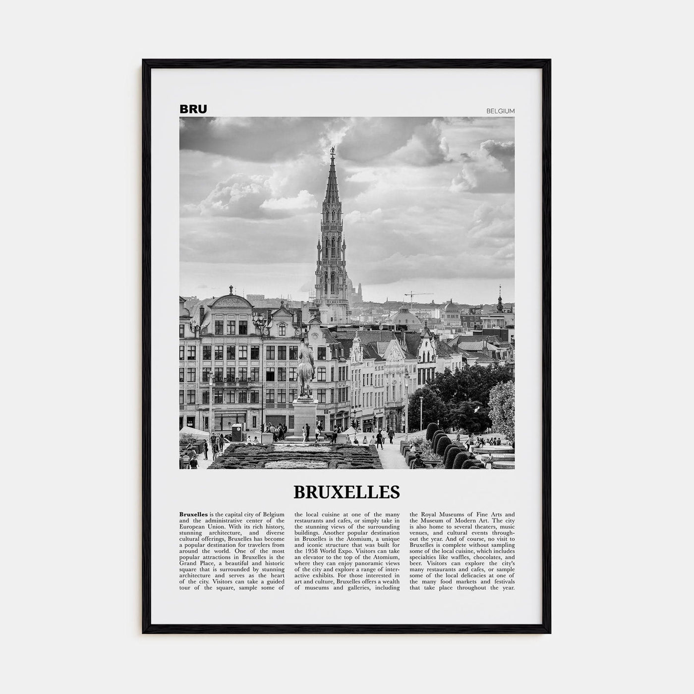 Bruxelles Poster Black Wood / 8x12 in Nbourhood Travel B&W Poster