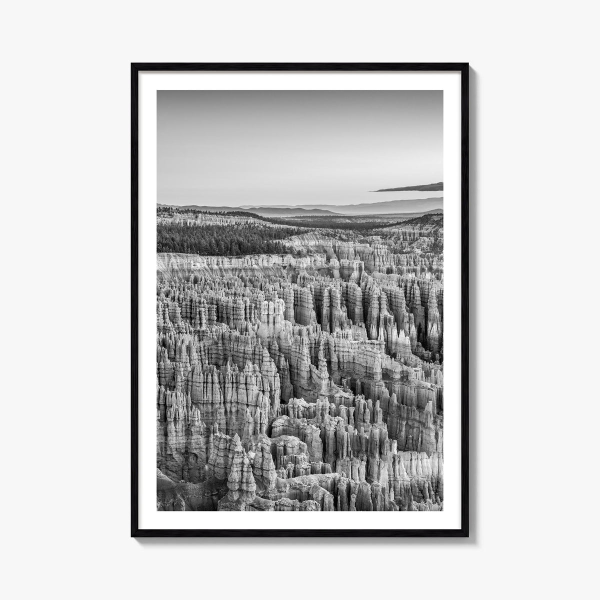 Bryce Canyon National Park black & white photo poster of Utah, USA – vertical wall art, unframed print shown in interior mock