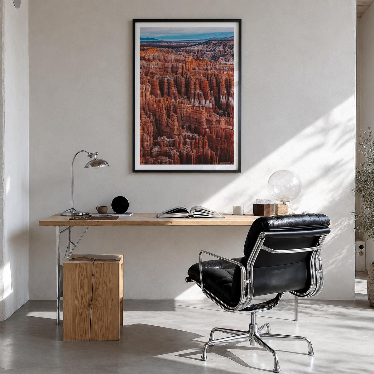 Bryce Canyon National Park colorful photo poster of Utah, USA – vertical wall art in black wood frame with white border, hang