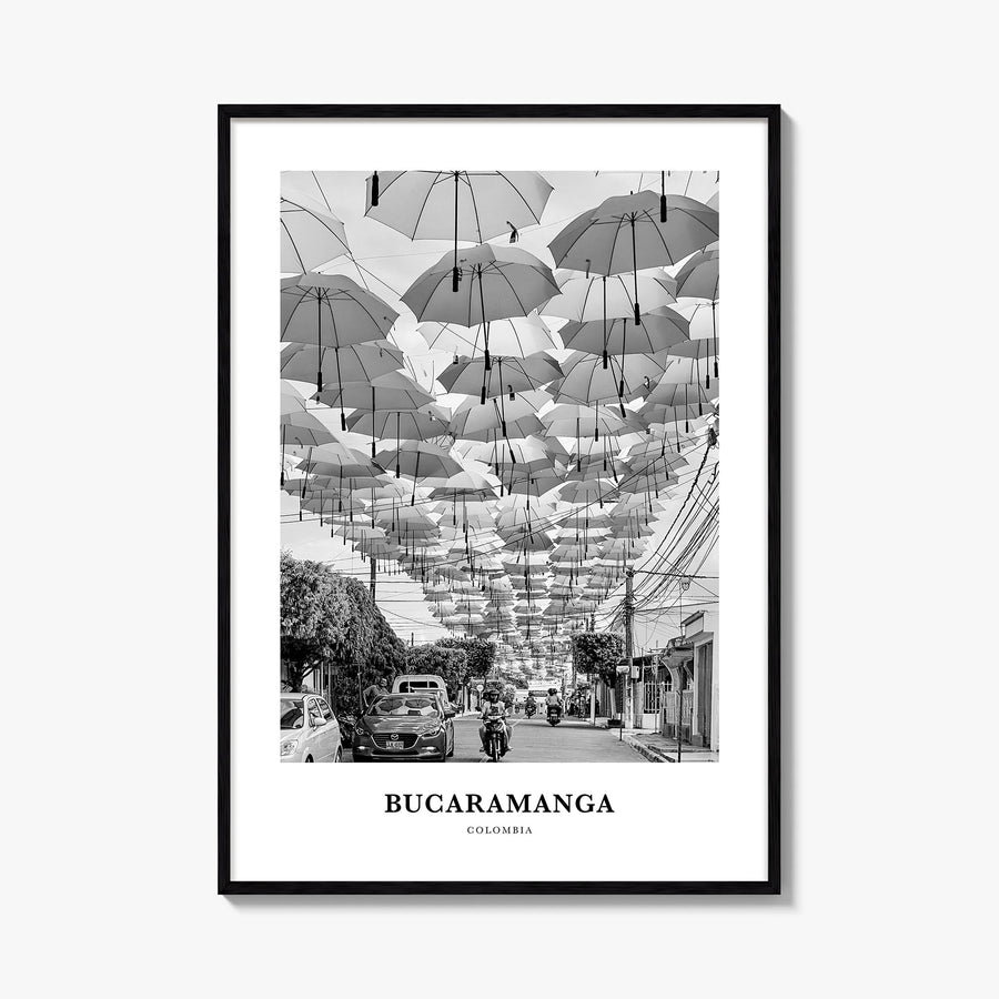 Bucaramanga black & white classic poster of Colombia – vertical wall art, unframed print shown in interior mockup