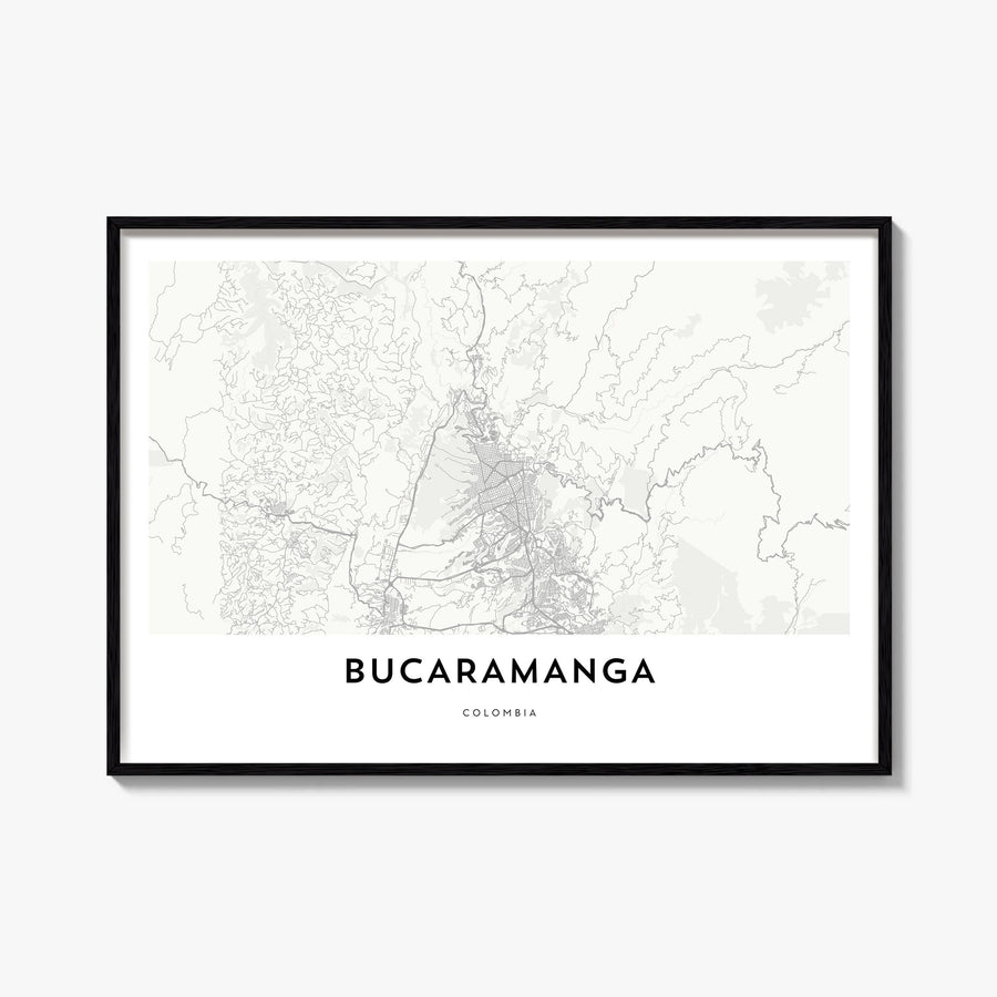 Bucaramanga black & white map poster of Colombia – horizontal wall art, unframed print shown in interior mockup