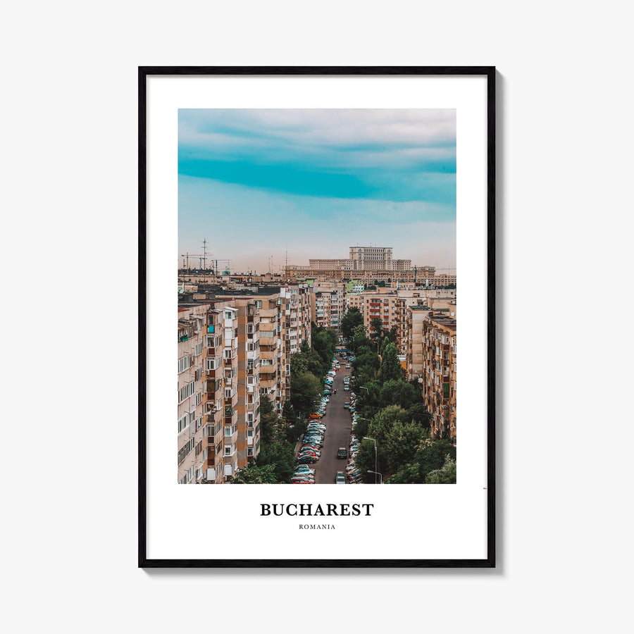 Bucharest no. 1 colorful classic poster of Romania – vertical wall art, unframed print shown in interior mockup