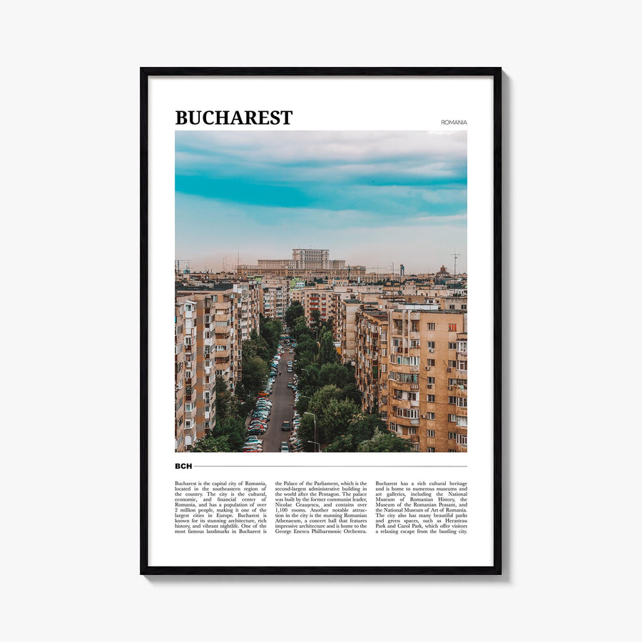 Bucharest no. 1 colorful travel poster of Romania – vertical wall art, unframed print shown in interior mockup
