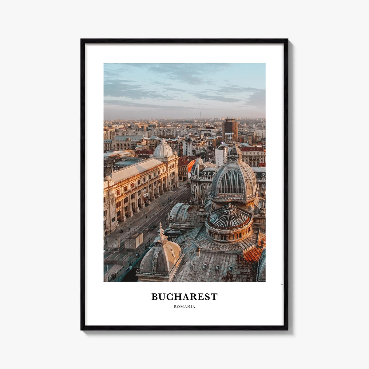 Bucharest no. 2 colorful classic poster of Romania – vertical wall art, unframed print shown in interior mockup