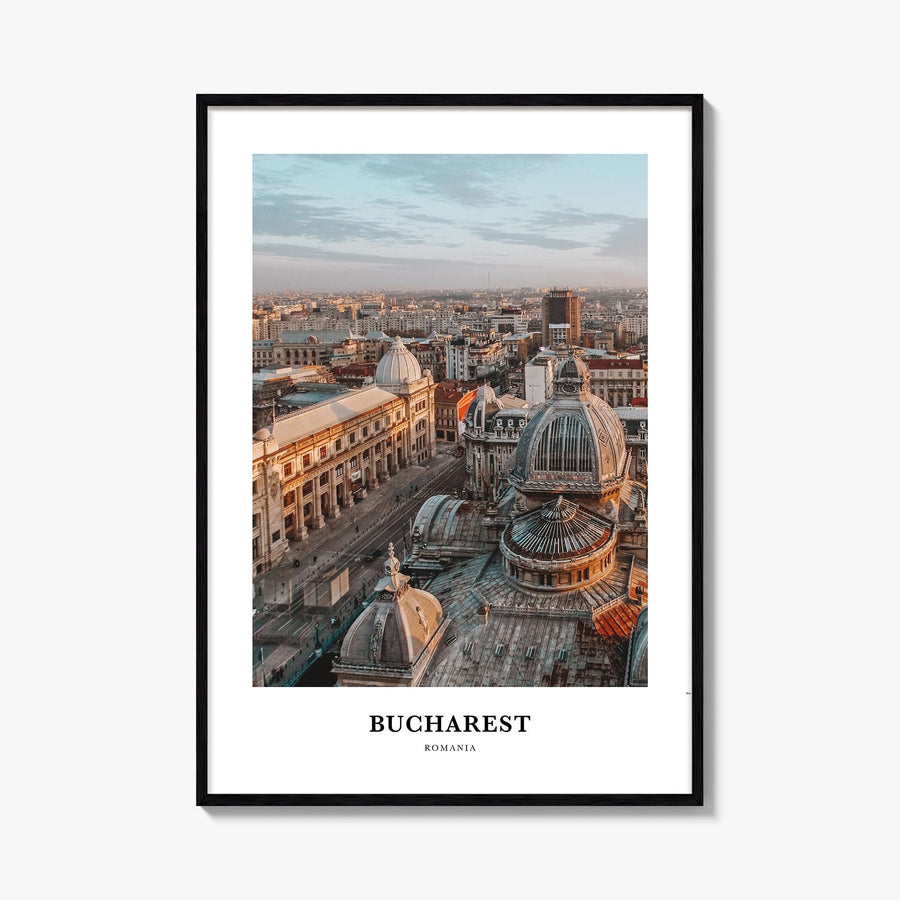Bucharest no. 2 colorful classic poster of Romania – vertical wall art, unframed print shown in interior mockup